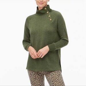 J. Crew Women's Green Wide Button Collar Tunic Sweatshirt in Cloudspun Fleece S